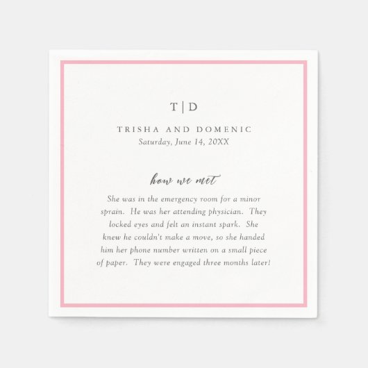 Serviette En Papier Élégant Monogramme rose Mariage moderne (Devant)