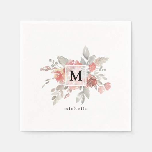 Serviette En Papier Élégant Monogramme rose pâle Dusty (Devant)