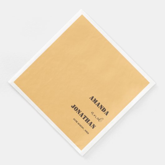 Serviette En Papier Élégant Monogramme Sable Jaune Mariage (Coin)