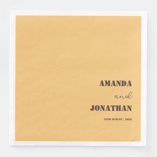 Serviette En Papier Élégant Monogramme Sable Jaune Mariage (Devant)