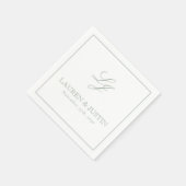 Serviette En Papier Élégant Monogramme Sage Green Simple Script Mariag (Coin)