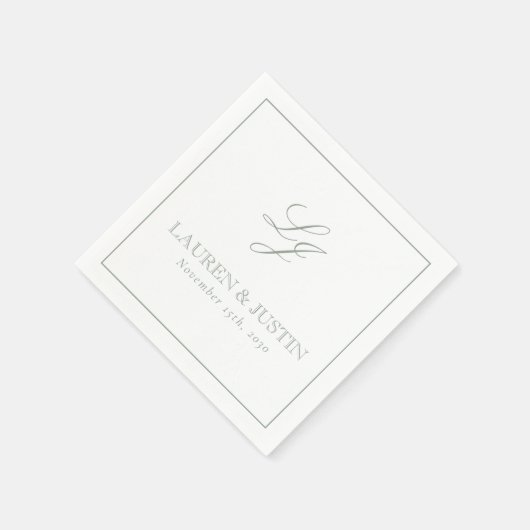 Serviette En Papier Élégant Monogramme Sage Green Simple Script Mariag (Coin)