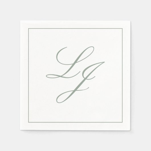 Serviette En Papier Élégant Monogramme Sage Green Simple Script Mariag (Devant)