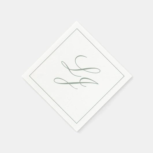 Serviette En Papier Élégant Monogramme Sage Green Simple Script Mariag (Coin)