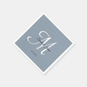 Serviette En Papier Élégant Monogramme Script Dusty Blue Wedding Party (Coin)