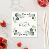 Serviette En Papier Elégant Monogramme Verdure Eucalyptus Personnalisé (En situation)