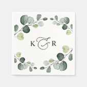Serviette En Papier Elégant Monogramme Verdure Eucalyptus Personnalisé (Devant)