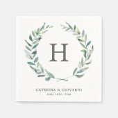 Serviette En Papier Élégant Monogramme Wreath Verdure Mariage rustique (Devant)