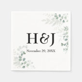 Serviette En Papier Élégant Monogrammes de verdure et date (Devant)
