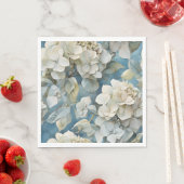 Serviette En Papier Elégant moody bleu poussiéreux flores d'aquarelle (En situation)