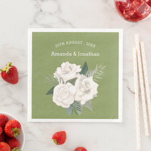 Serviette En Papier Elégant Moss Mariage vert et blanc