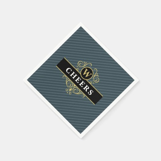 Serviette En Papier Élégant Motif à rayures gris noir (Coin)