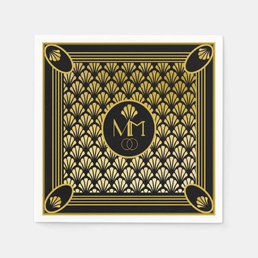 Serviette En Papier Élégant Motif Art déco Monogram Mariage (Devant)