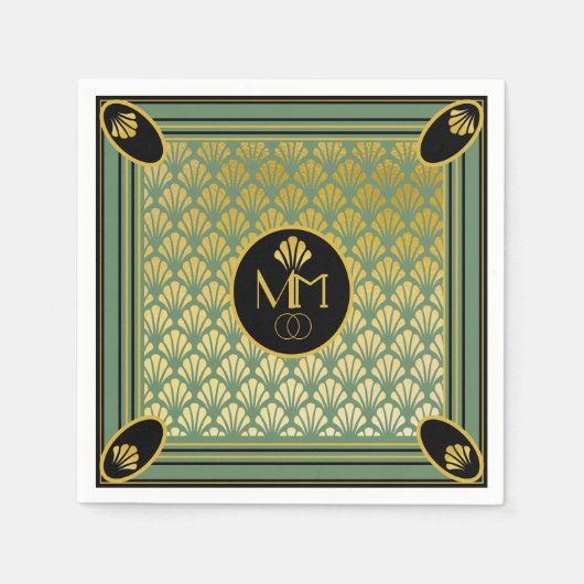 Serviette En Papier Élégant Motif Art déco Monogram Mariage (Devant)