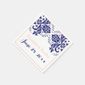 Serviette En Papier Elégant motif damassé bleu marine, mariage rose (Coin)