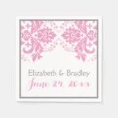 Serviette En Papier Elégant motif damassé rose, gris mariage (Devant)