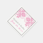 Serviette En Papier Elégant motif damassé rose, gris mariage (Coin)