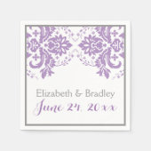 Serviette En Papier Elégant motif damassé violet, gris mariage (Devant)
