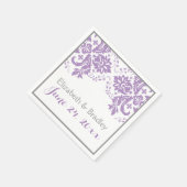 Serviette En Papier Elégant motif damassé violet, gris mariage (Coin)