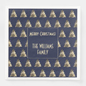 Serviette En Papier Élégant Motif d'arbre de Noël en argent bleu (Devant)