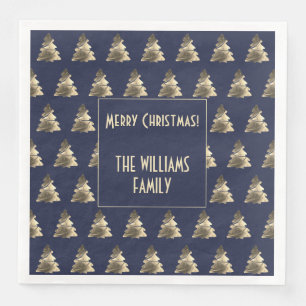 Serviette En Papier Élégant Motif d'arbre de Noël en argent bleu