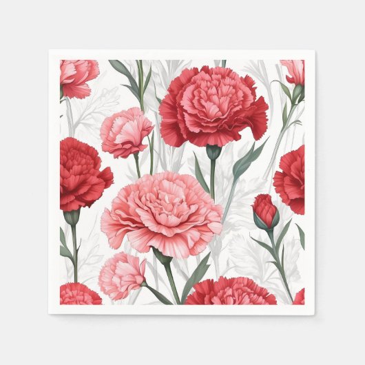 Serviette En Papier Élégant Motif de fleurs de carnation (Devant)
