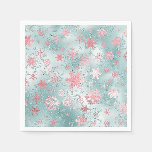 Serviette En Papier Élégant Motif de Noël bleu rose (Devant)