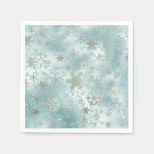 Serviette En Papier Élégant Motif de Noël Silver Bleu Snowflake