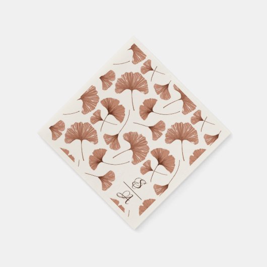 Serviette En Papier Élégant Motif de Terracotta Ginkgo Mariage Monogra (Coin)