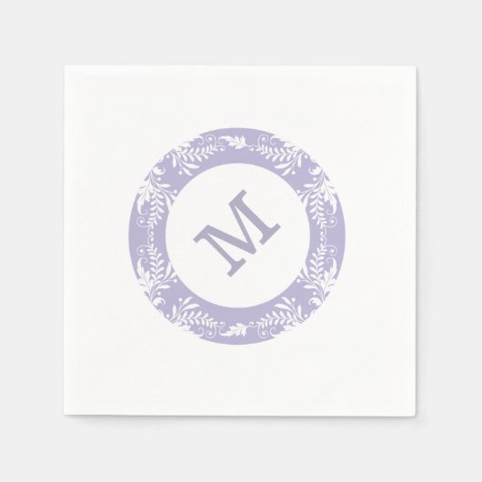 Serviette En Papier Élégant Motif Feuille Lavender Monogramme (Devant)
