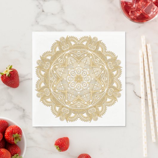 Serviette En Papier Élégant Motif Fleur Mandala Gold Chic Faux (En situation)