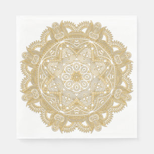 Serviette En Papier Élégant Motif Fleur Mandala Gold Chic Faux