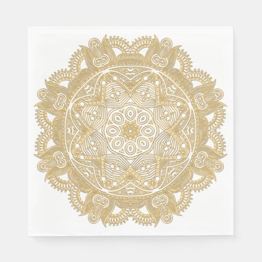 Serviette En Papier Élégant Motif Fleur Mandala Gold Chic Faux (Devant)