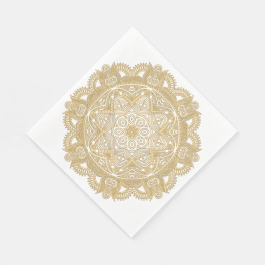 Serviette En Papier Élégant Motif Fleur Mandala Gold Chic Faux (Coin)