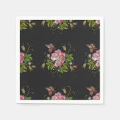 Serviette En Papier Élégant Motif floral broderie Arrière - plan noir (Devant)