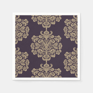 Serviette En Papier Elégant motif floral chic or damassé