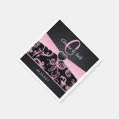 Serviette En Papier Élégant motif floral noir et rose (Coin)