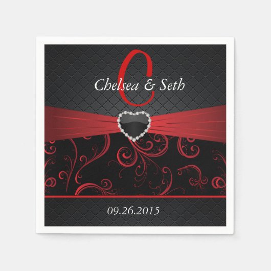 Serviette En Papier Élégant motif floral noir et rouge profond (Devant)