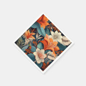 Serviette En Papier Élégant Motif Floral Orange Turquoise Flower (Coin)