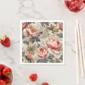 Serviette En Papier Elégant motif floral. Pâles roses (En situation)