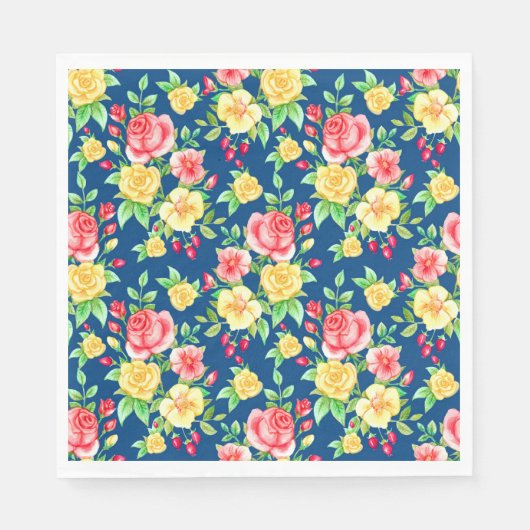 Serviette En Papier Élégant motif floral rose jaune rouge (Devant)