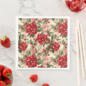 Serviette En Papier Élégant motif floral rouge Noël (En situation)