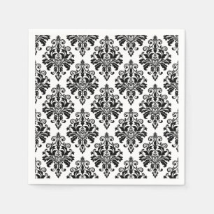 Serviette En Papier Élégant motif noir et blanc Damas
