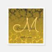 Serviette En Papier Élégant moutarde jaune Mariage noir Monogramme (Devant)