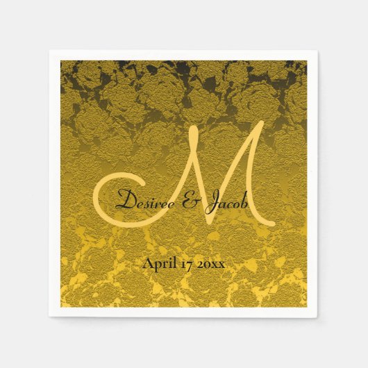 Serviette En Papier Élégant moutarde jaune Mariage noir Monogramme (Devant)