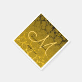 Serviette En Papier Élégant moutarde jaune Mariage noir Monogramme (Coin)