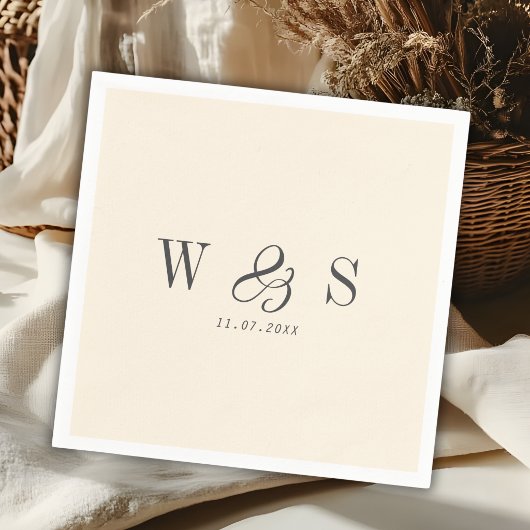 Serviette En Papier Elegant natural cream initial wedding couples