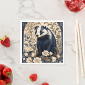 Serviette En Papier Elegant Navy and Cream Badger Floral (En situation)
