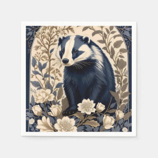 Serviette En Papier Elegant Navy and Cream Badger Floral