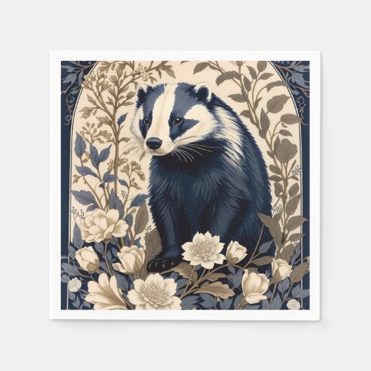 Serviette En Papier Elegant Navy and Cream Badger Floral (Devant)